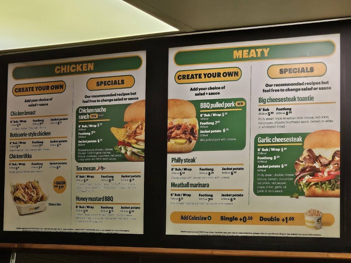 Subway меню