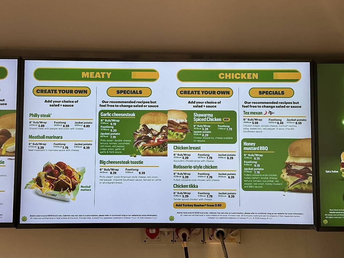 Subway меню