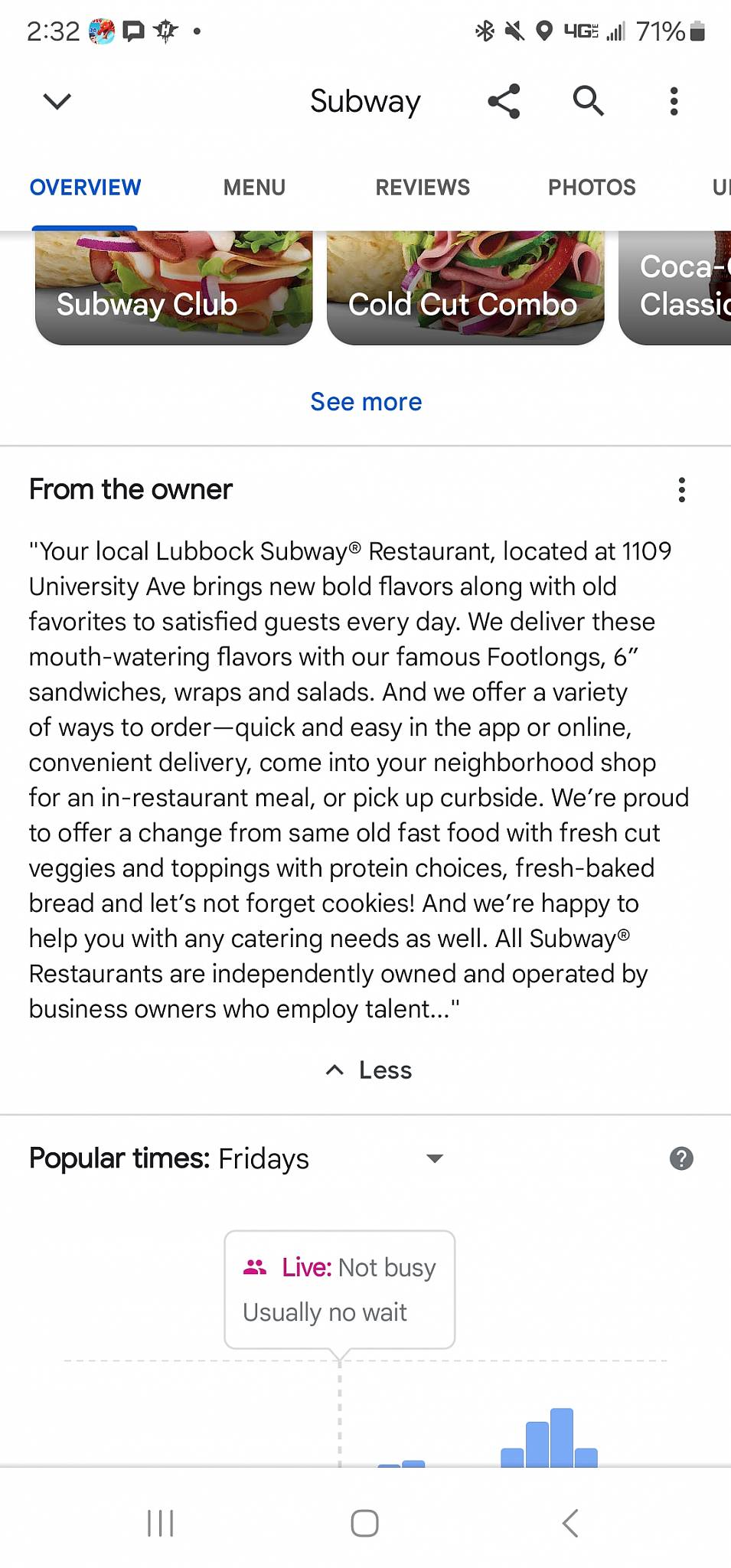 Subway меню