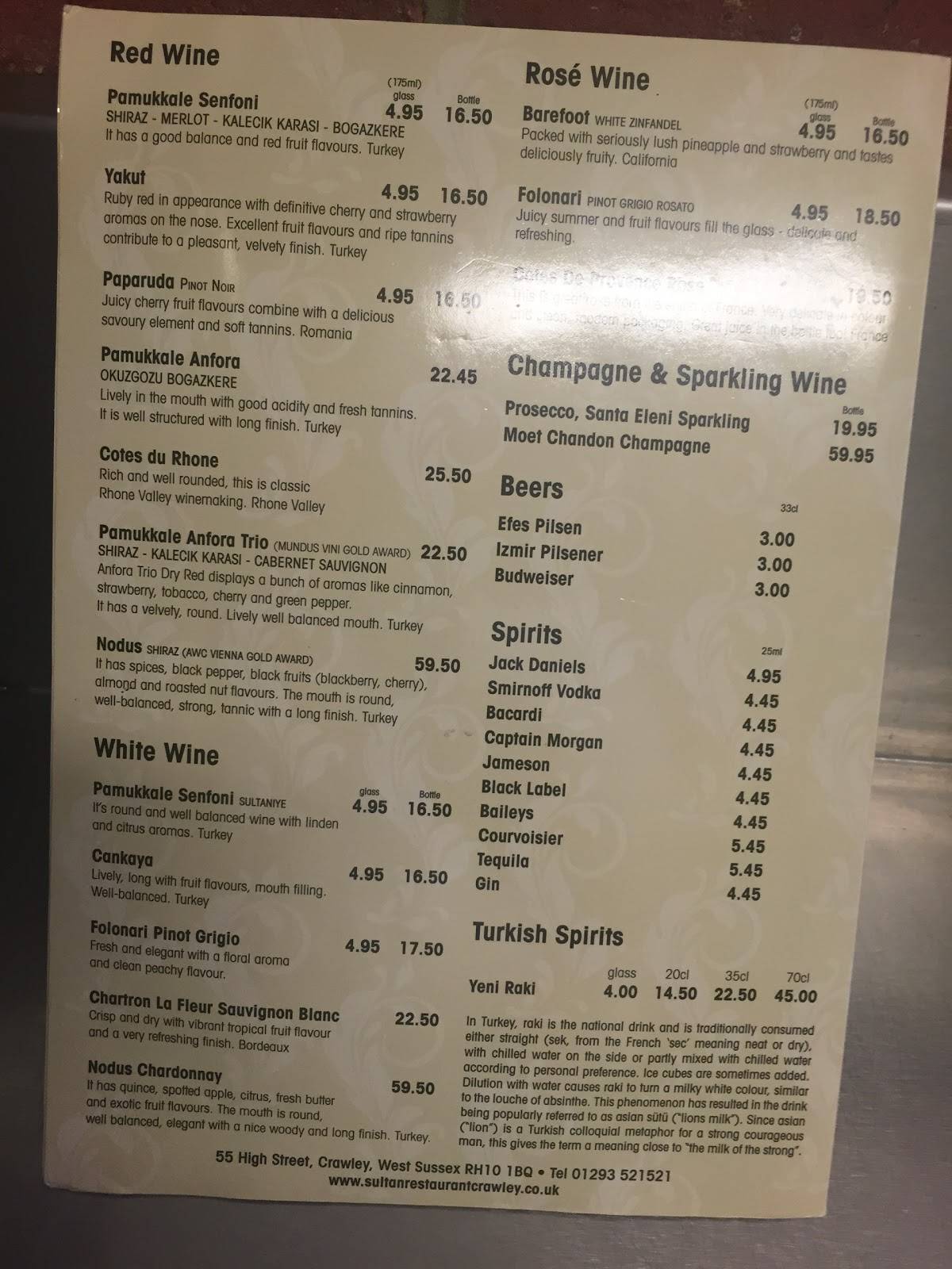 Sultan Restaurant Crawley меню