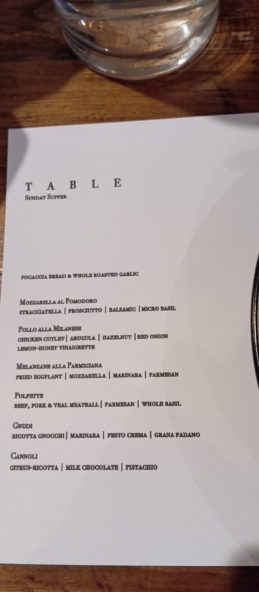 TABLE меню