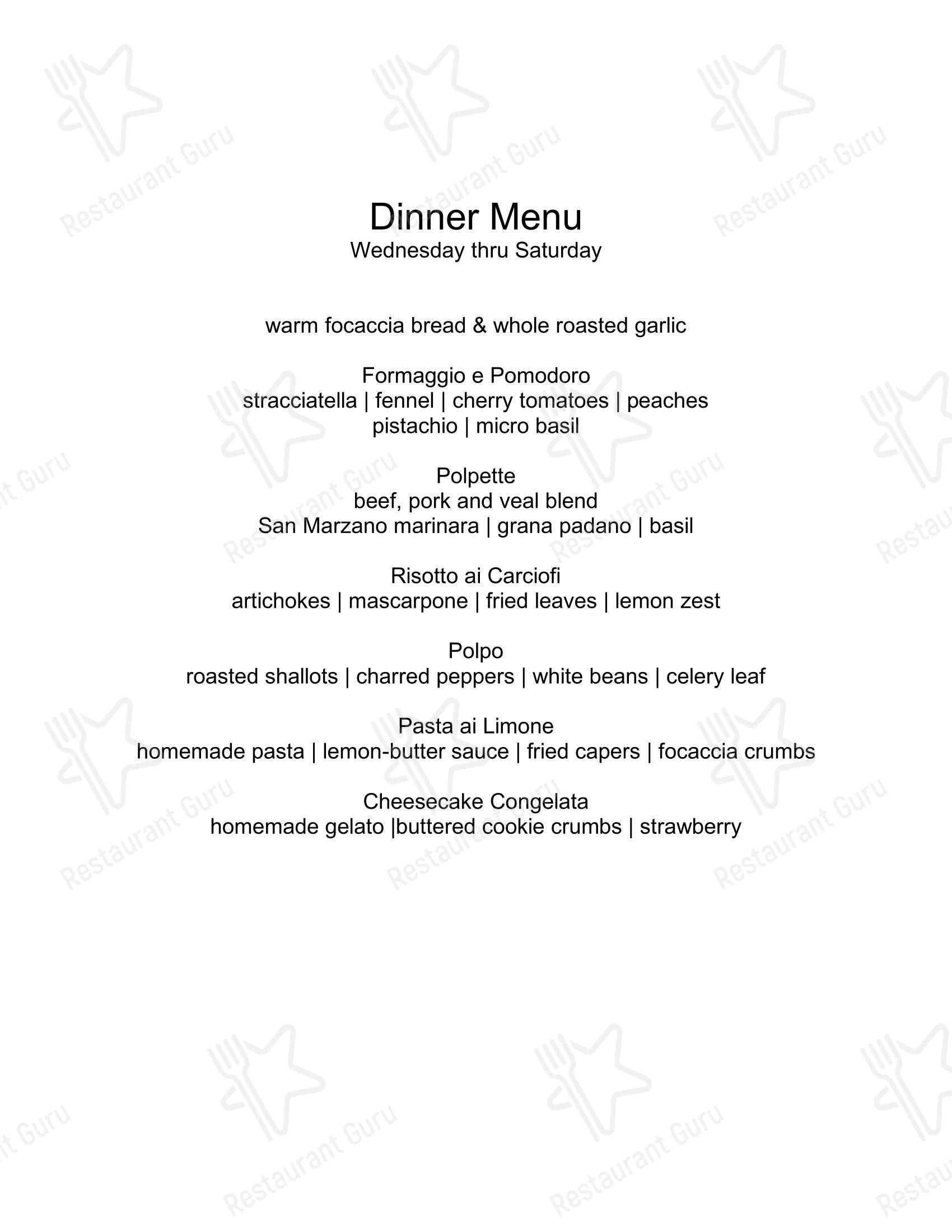 Меню ресторана TABLE в Бостоне