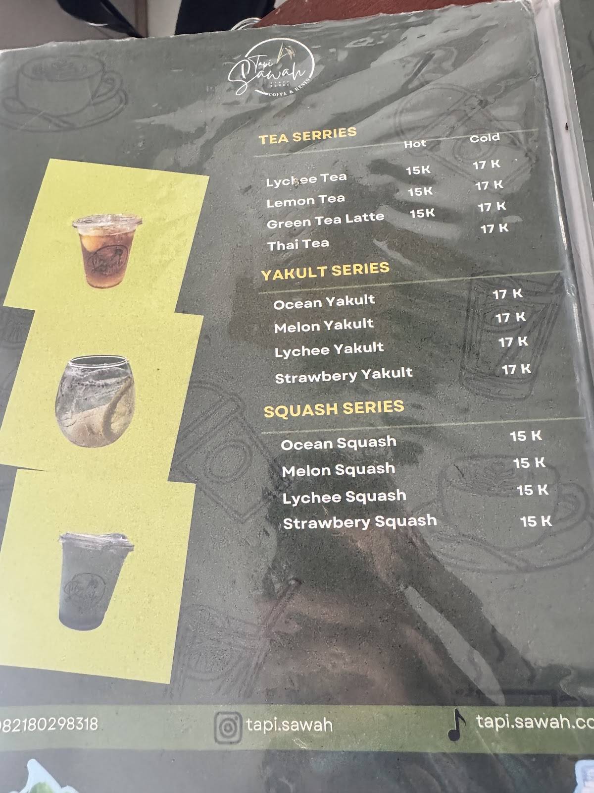 TAPI SAWAH CAFFE N RESTO меню