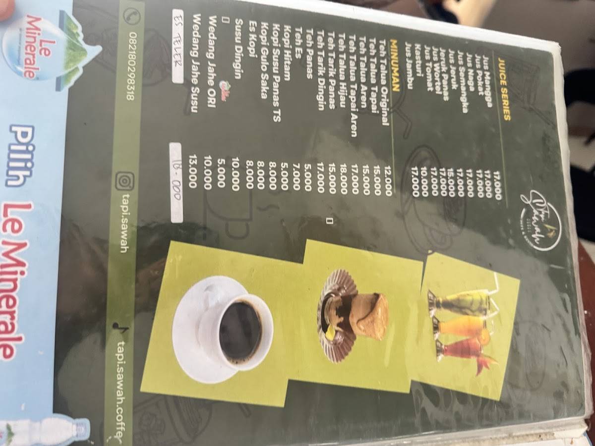 TAPI SAWAH CAFFE N RESTO меню