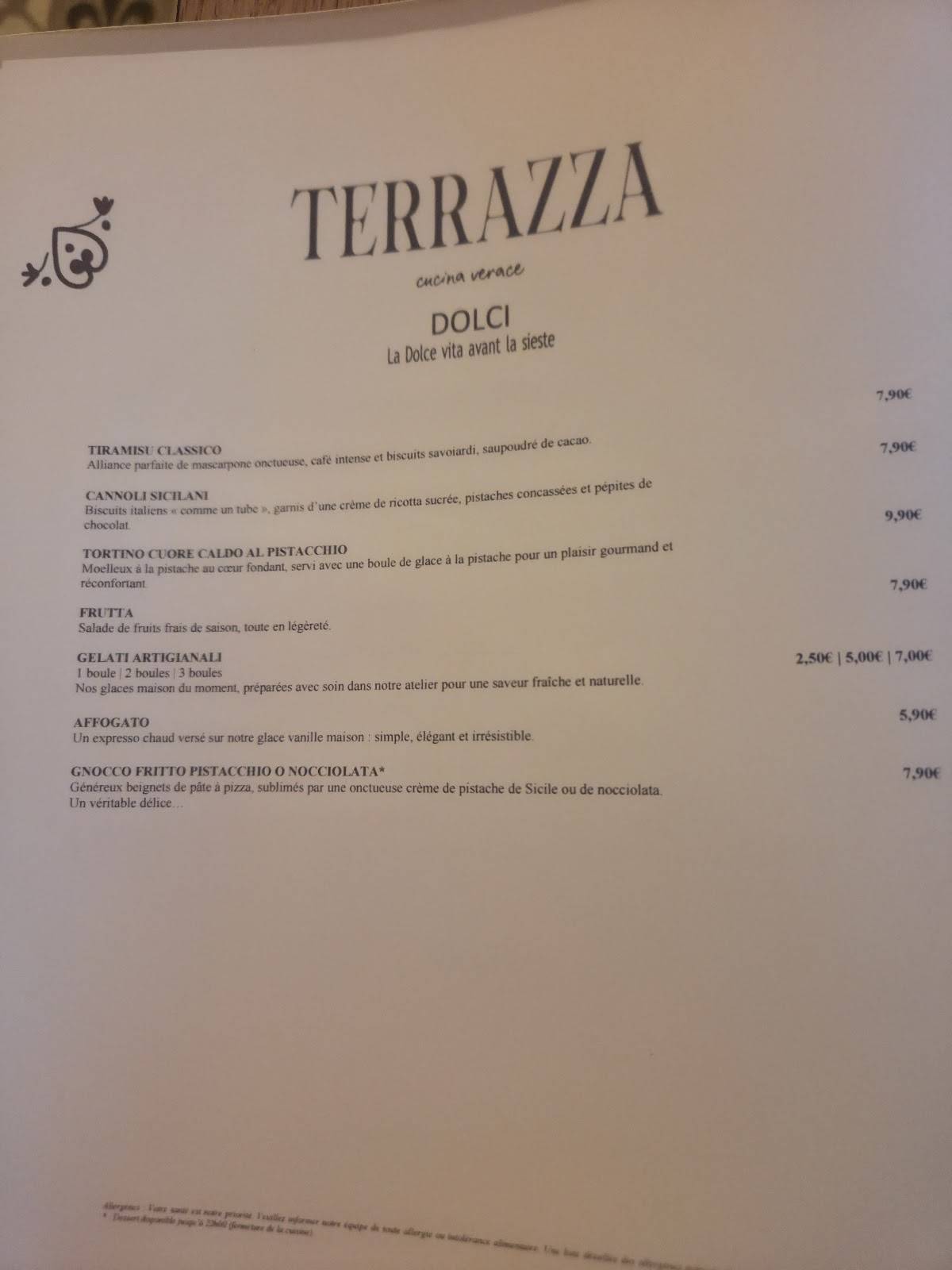 TERRAZZA меню