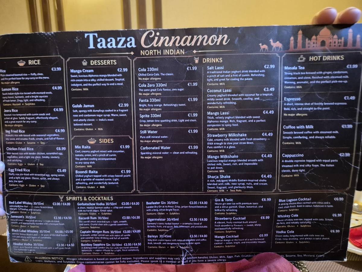 Taaza Cinnamon меню