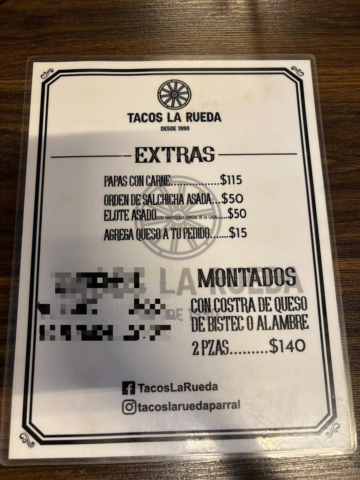 Tacos La Rueda меню