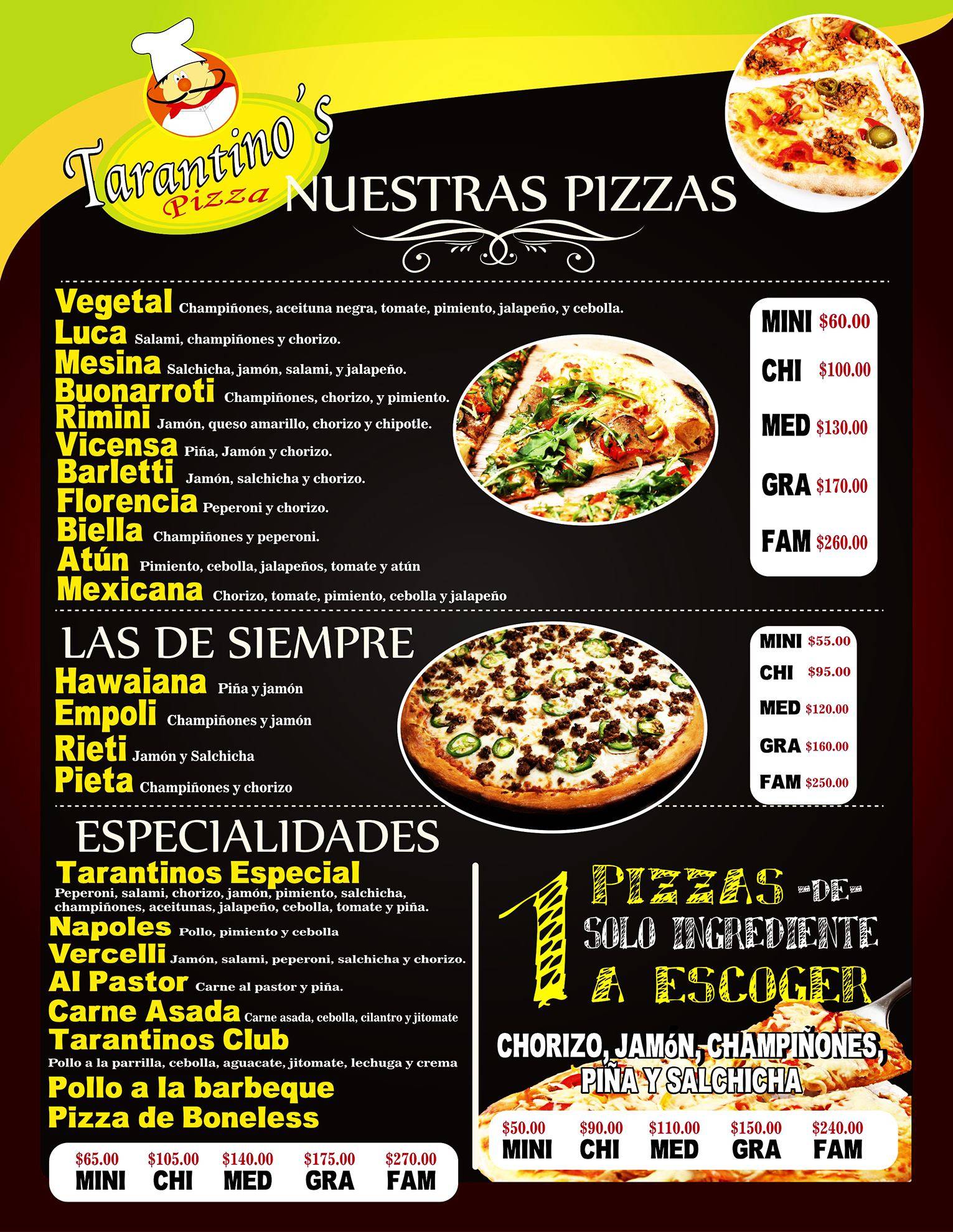 Tarantinos Pizza меню