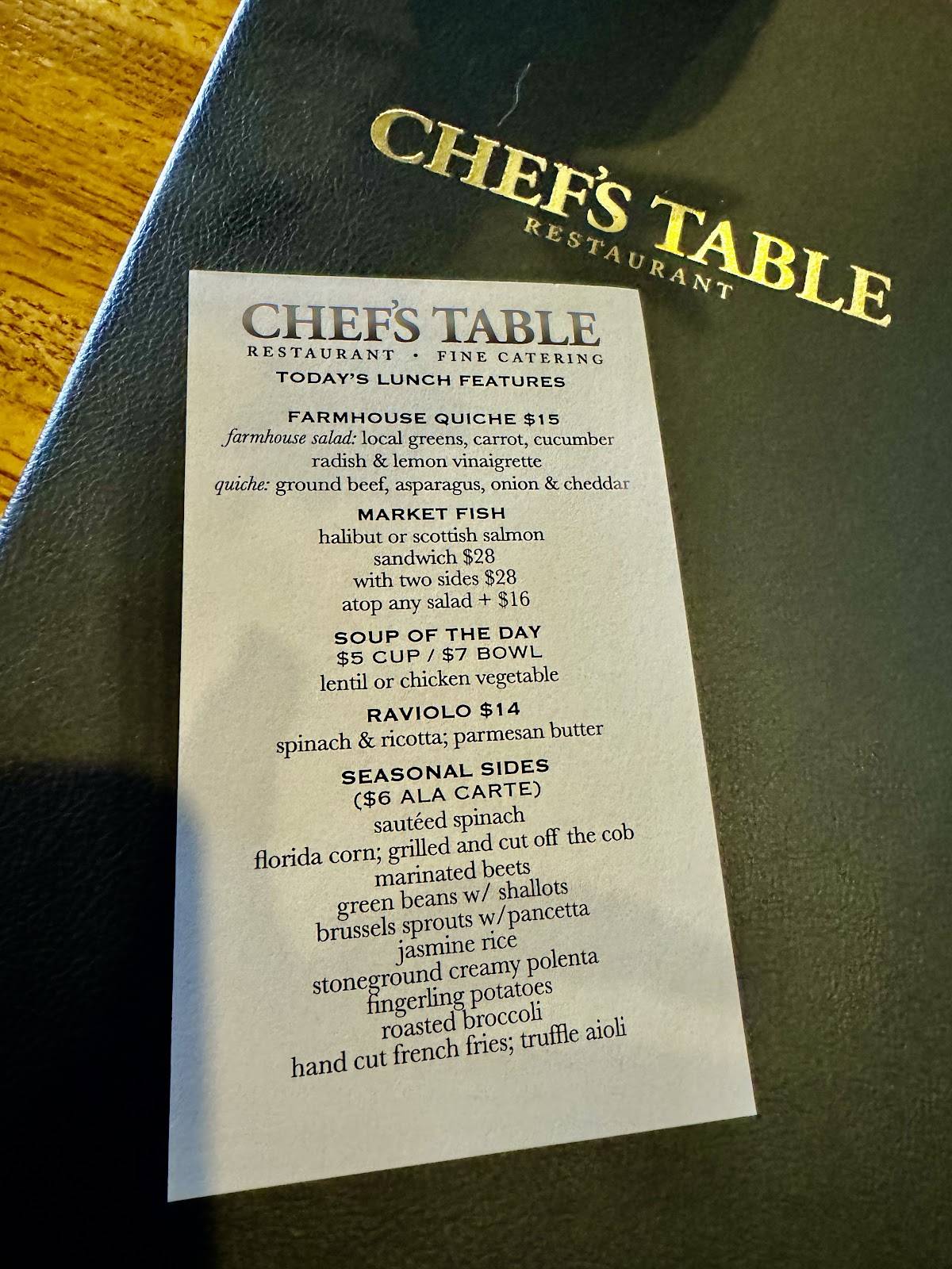 The Chef's Table меню