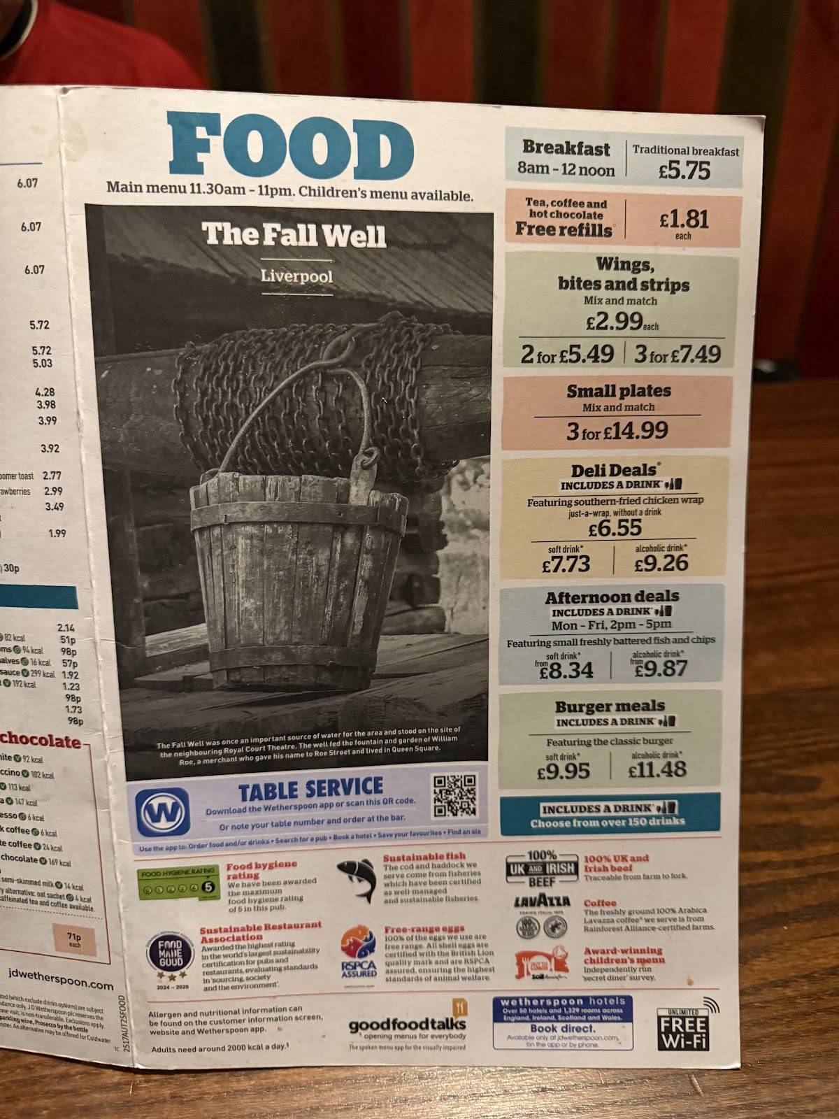 The Fall Well - JD Wetherspoon меню