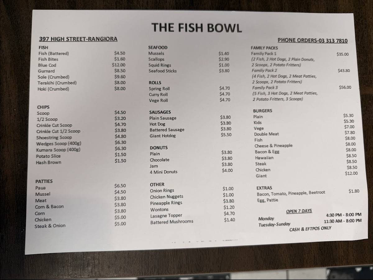 The Fish Bowl меню