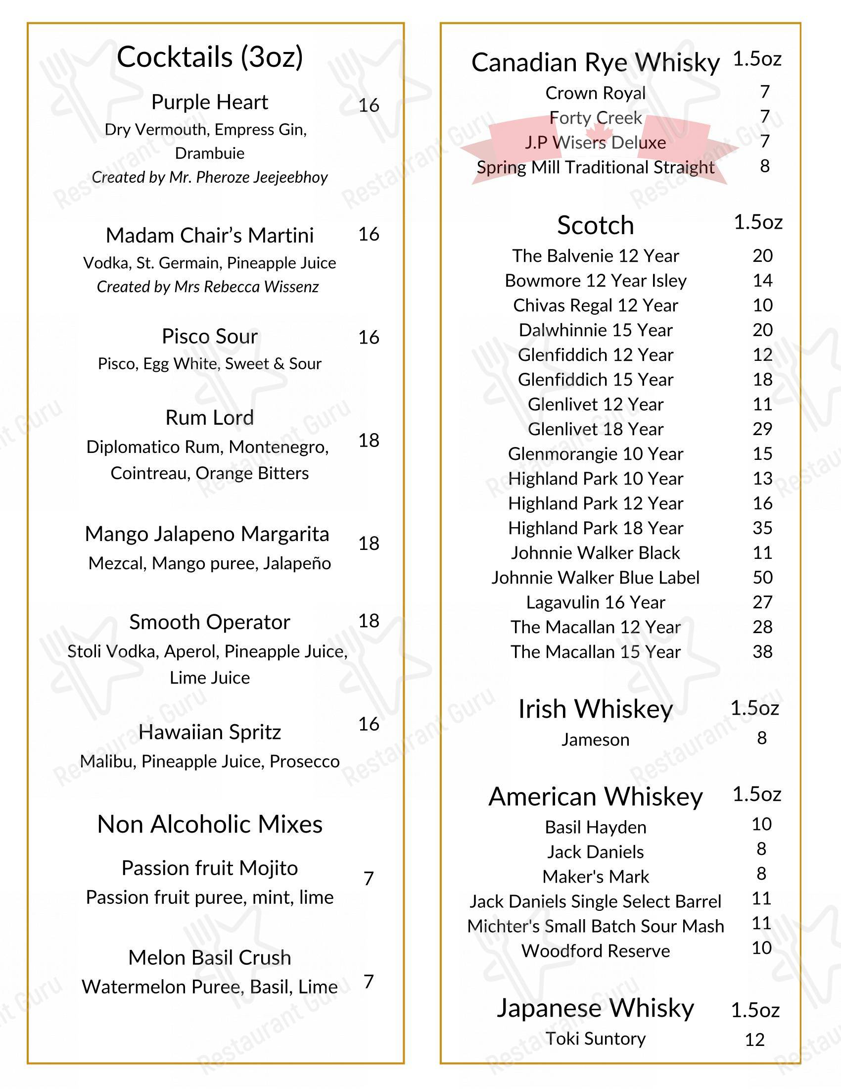 Lunch Menu паба и бара The Hamilton Club