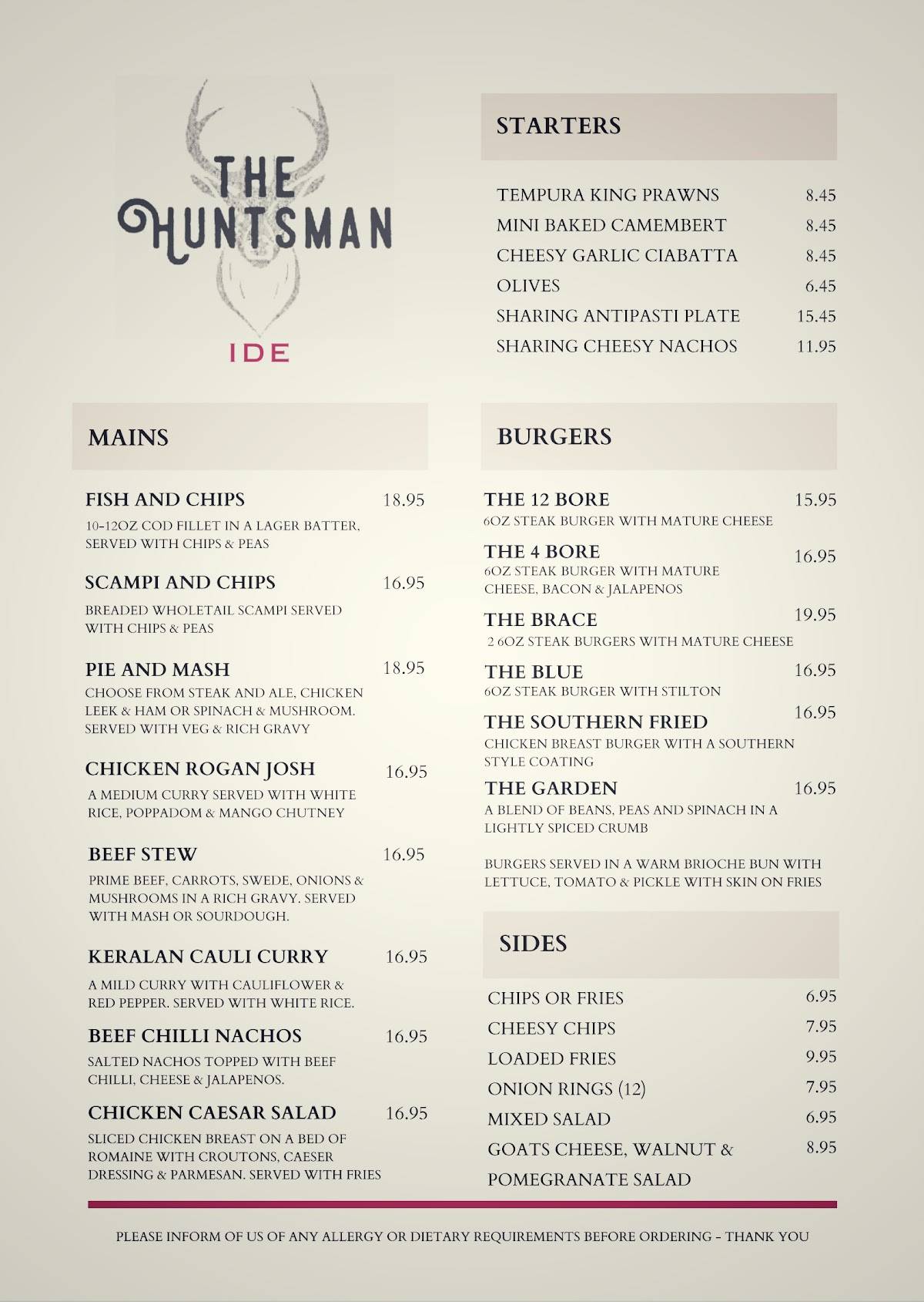 The Huntsman Inn меню