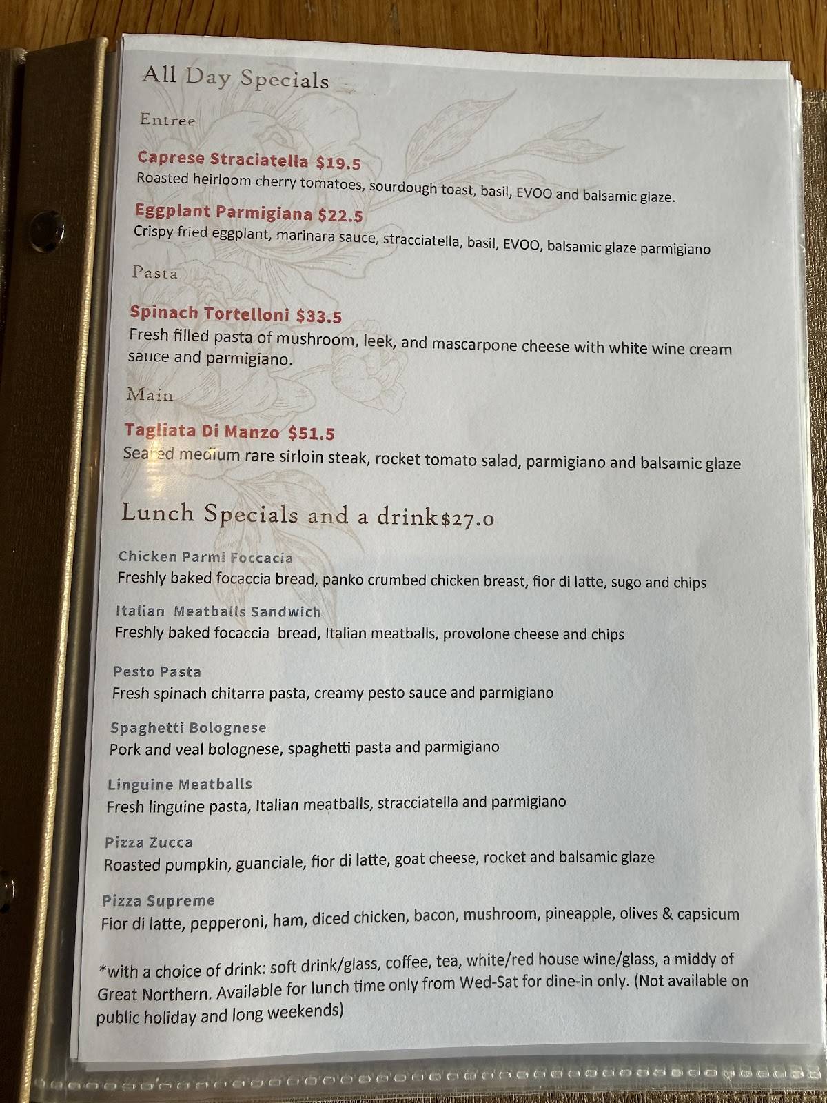 The Italian on Mends St меню