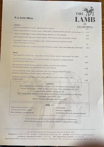 The Lamb At Angmering меню