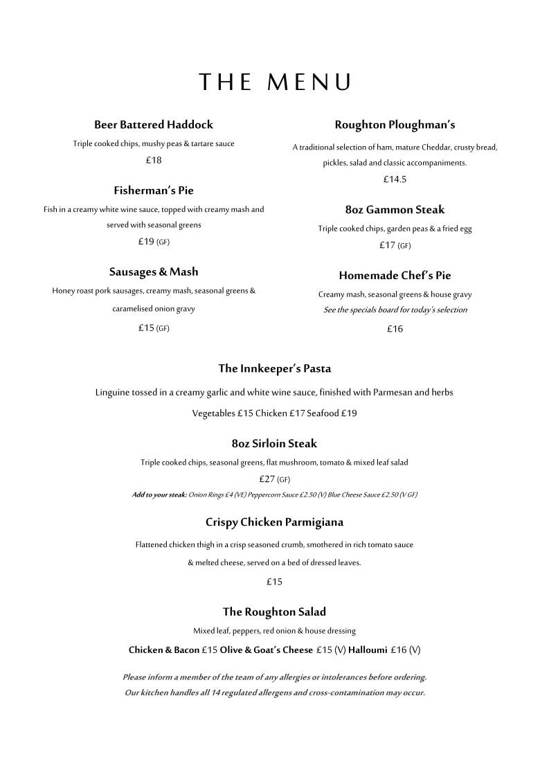 The New Inn - Roughton меню