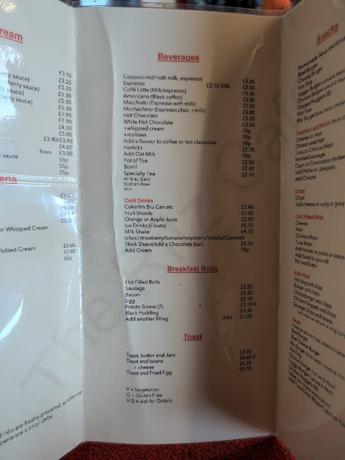 The Ritz Cafe меню