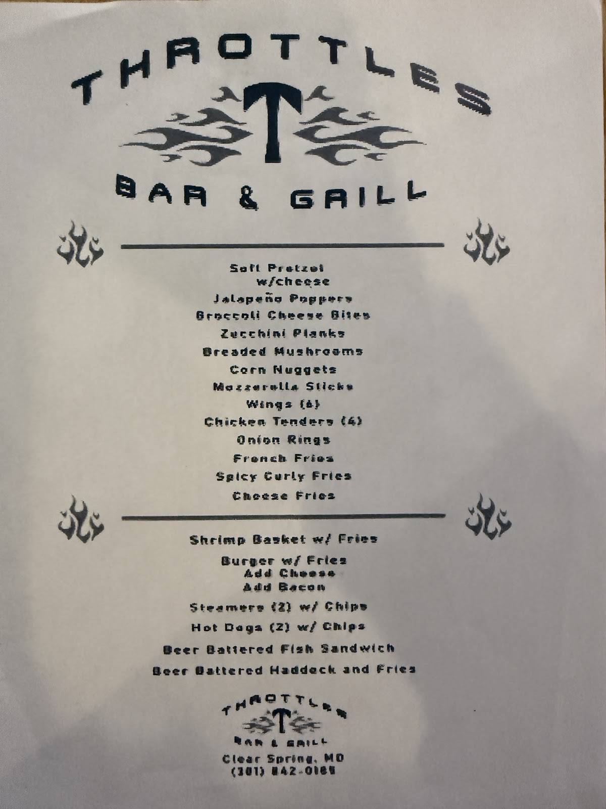 Throttles bar and grill меню