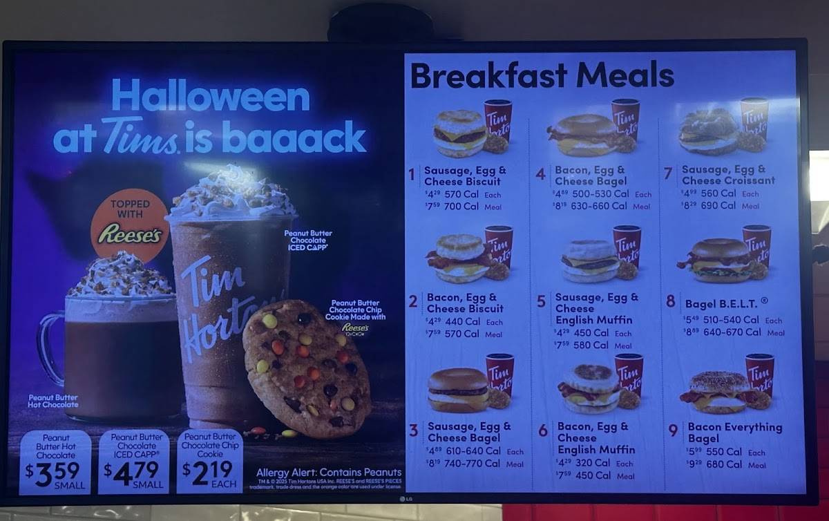 Tim Hortons меню