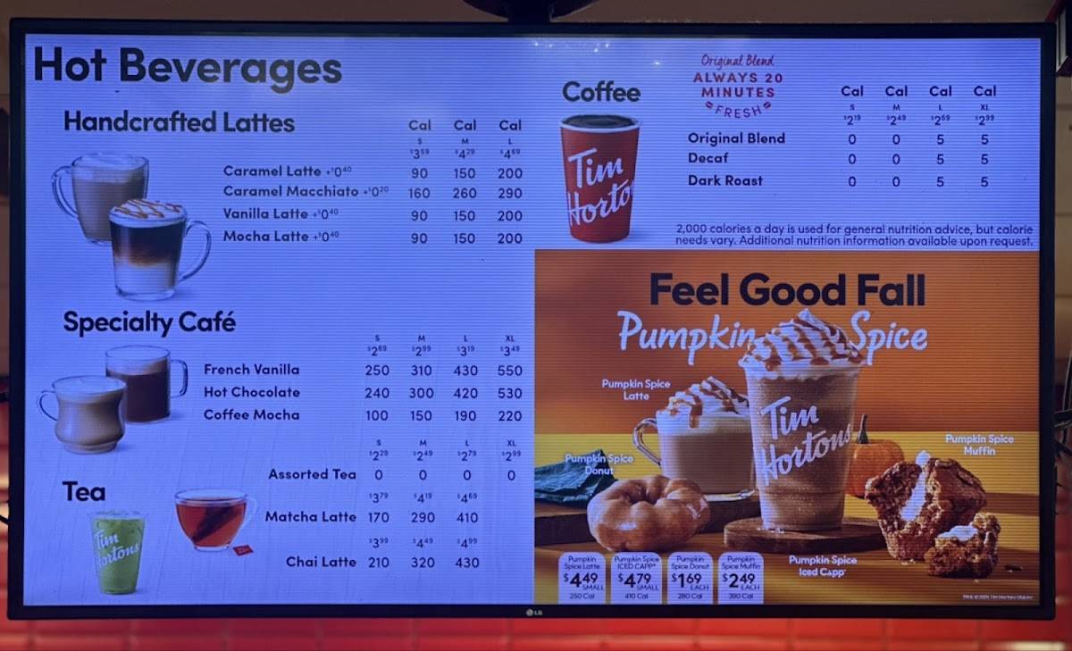 Tim Hortons меню