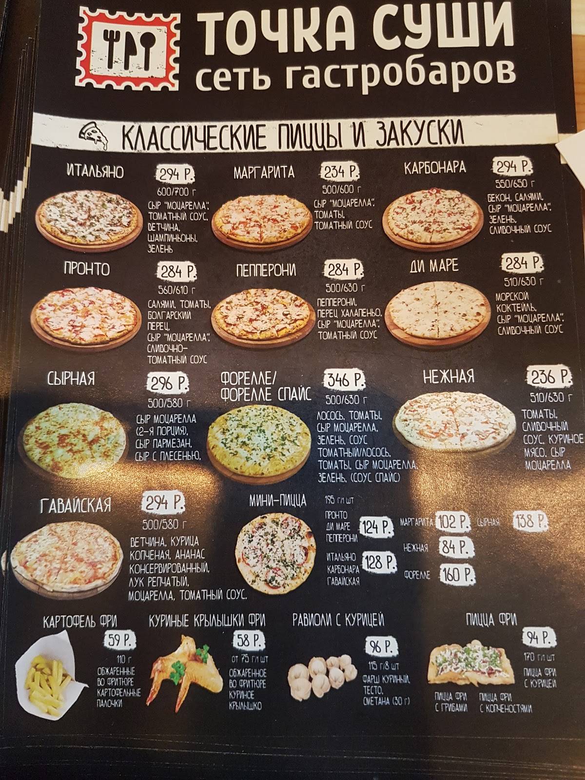 Точка суши меню