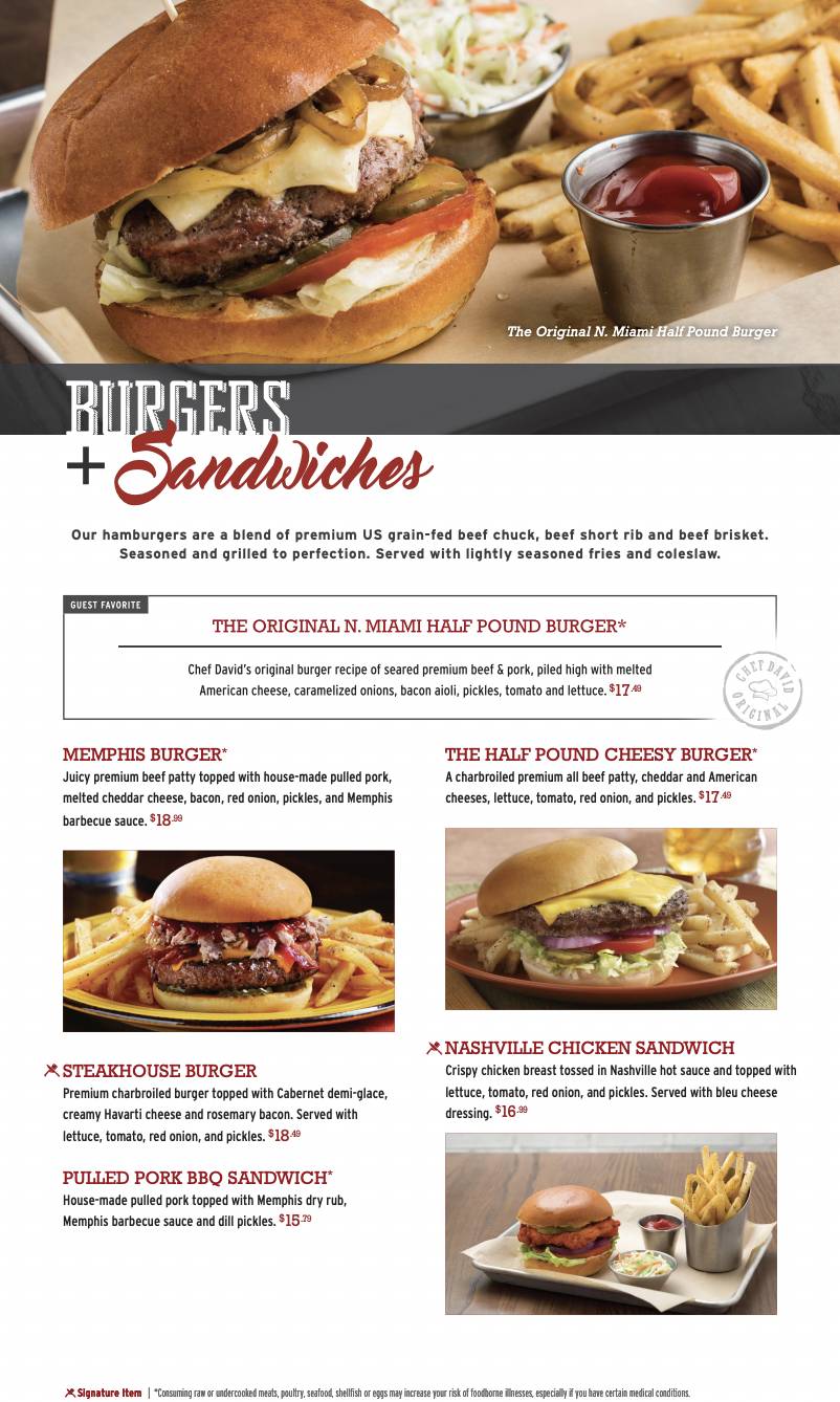 Tony Roma's меню