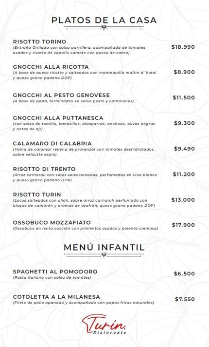 Turin Ristorante меню