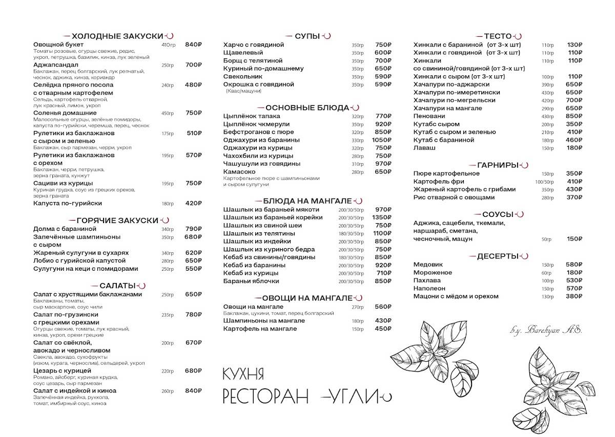 Угли меню