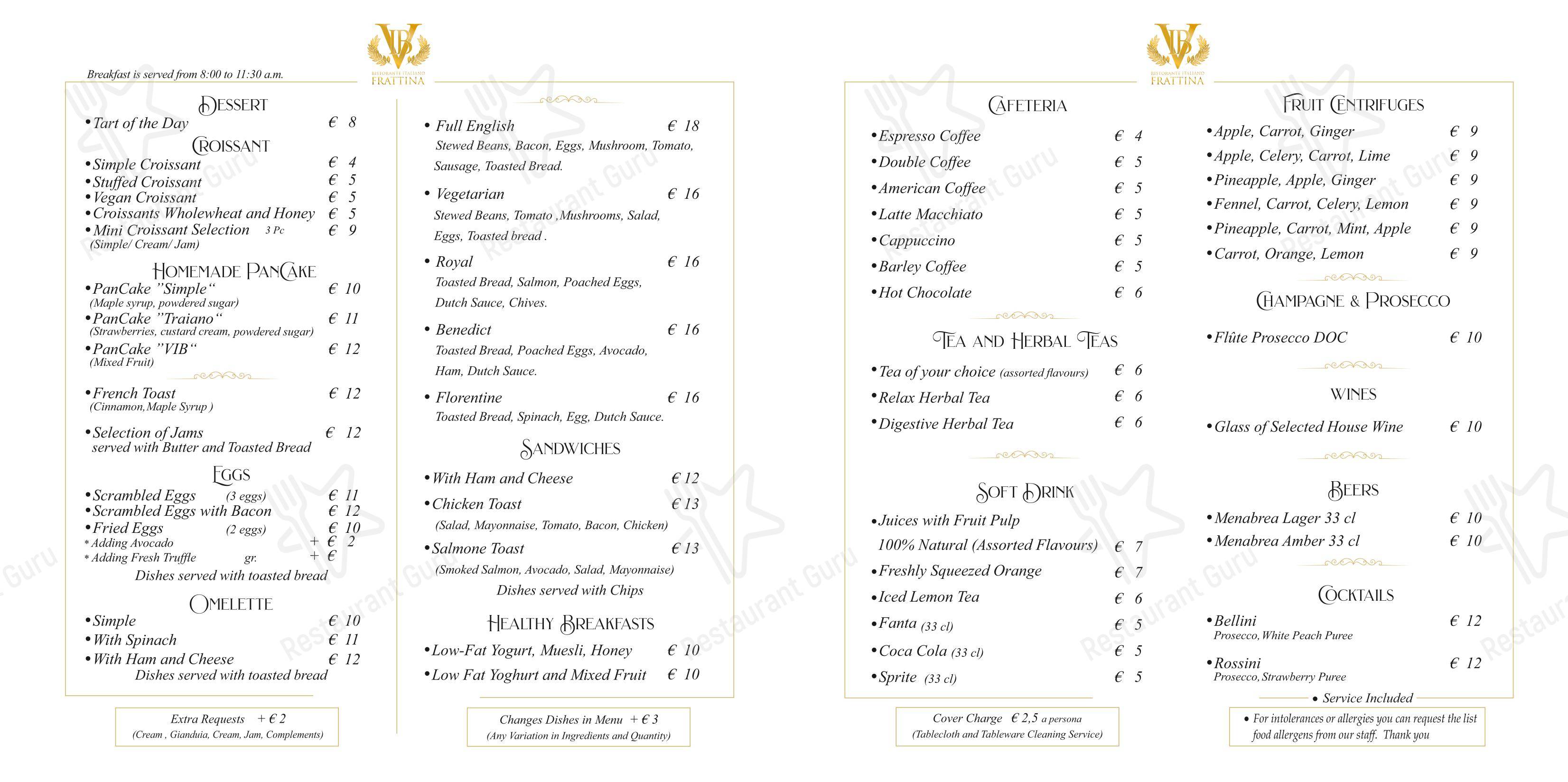 Takeaway Menu ресторана VIB в Риме
