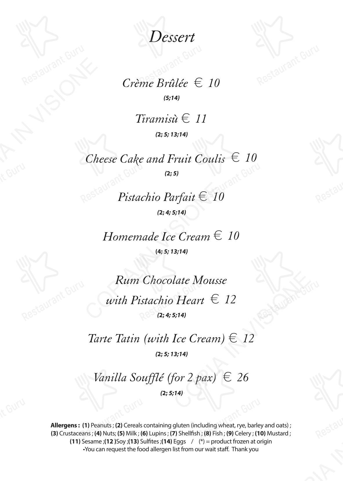 Dinner Menu ресторана VIB