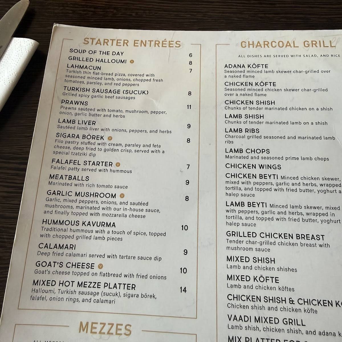 Vaadi Mediterranean Restaurant меню