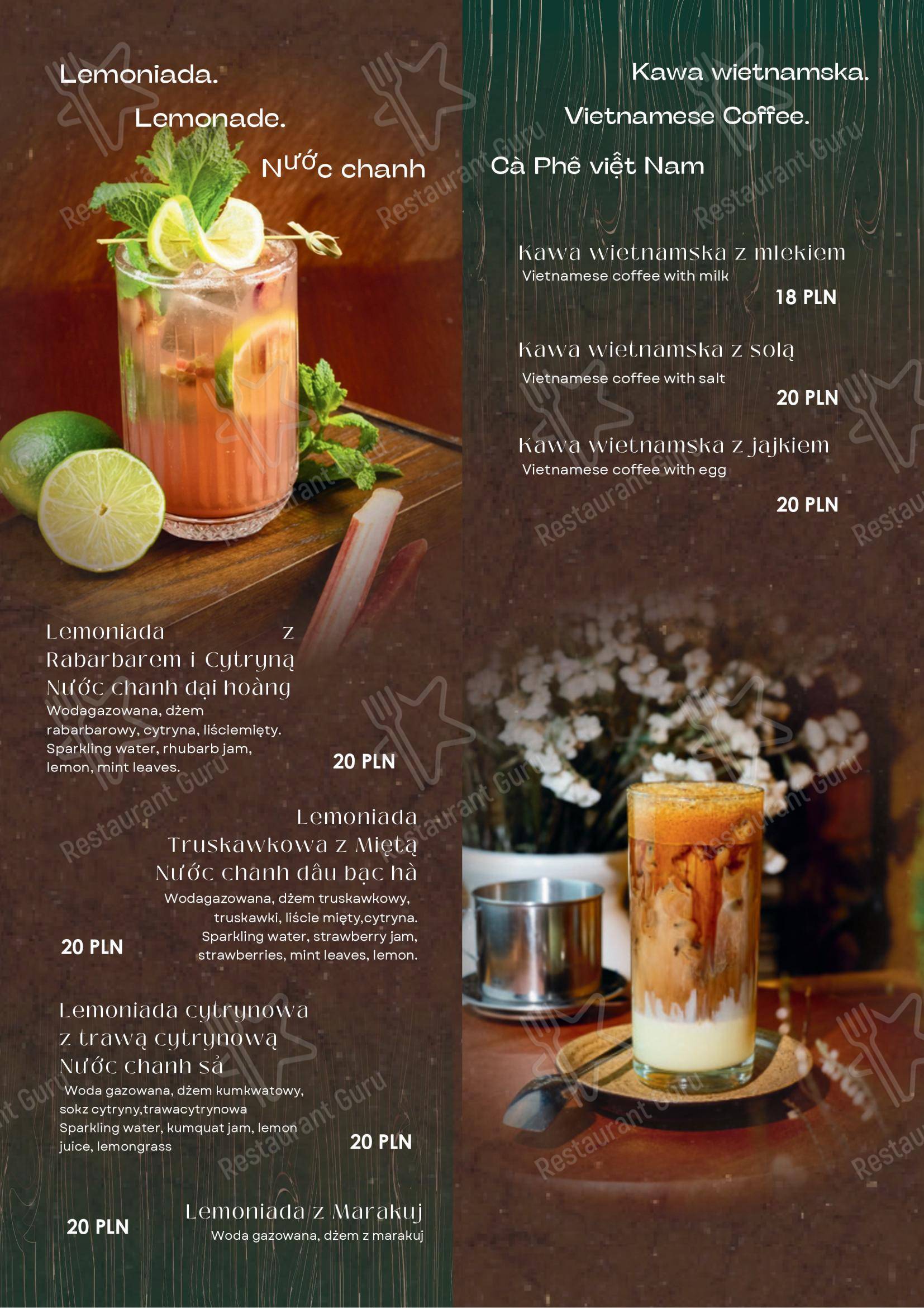 Меню ресторана Viet Rice Essence - Restauracja Wietnamska Bemowo - Меню