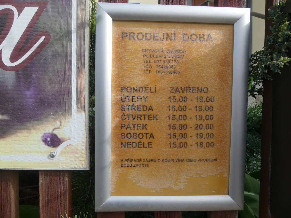 Vinárna меню
