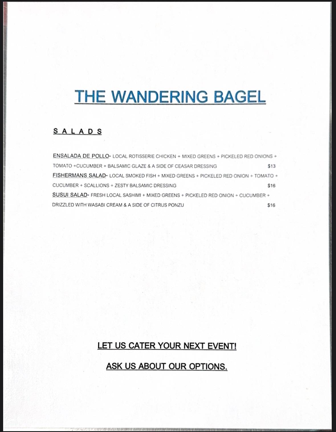 Wandering Bagel меню