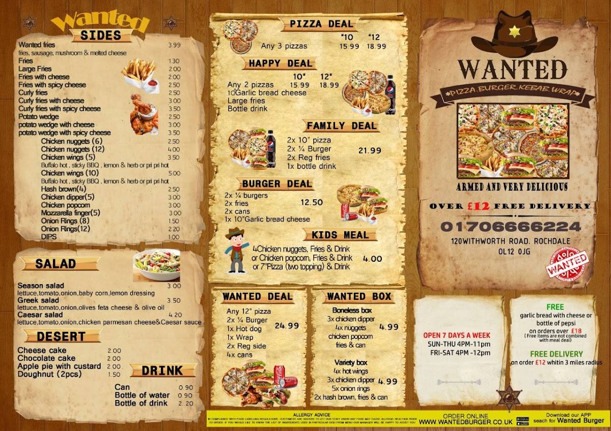 Wanted Burger меню