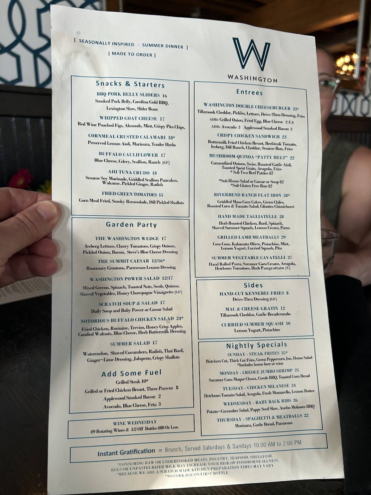 Washington Dining & Cocktails меню