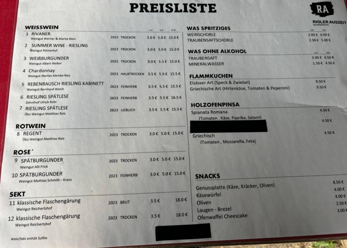 Wein- und Informationsstand Riol меню
