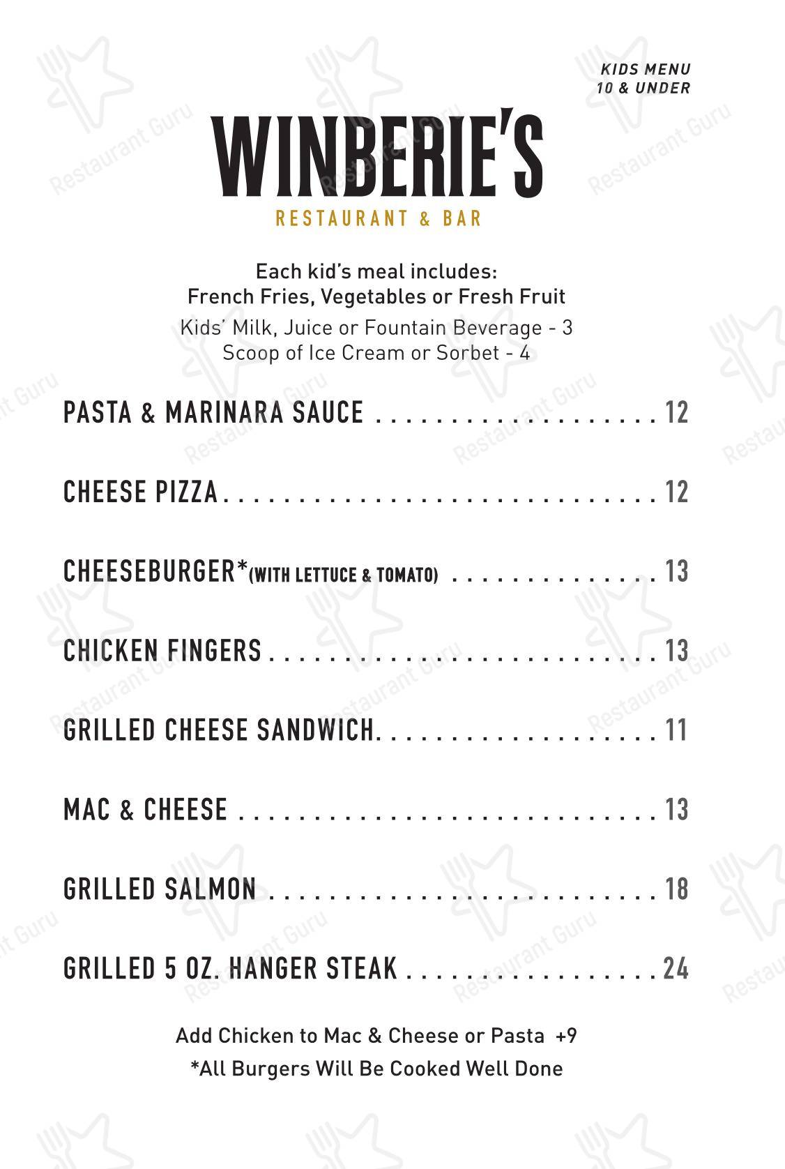 Takeaway Menu паба и бара Winberie's Restaurant & Bar