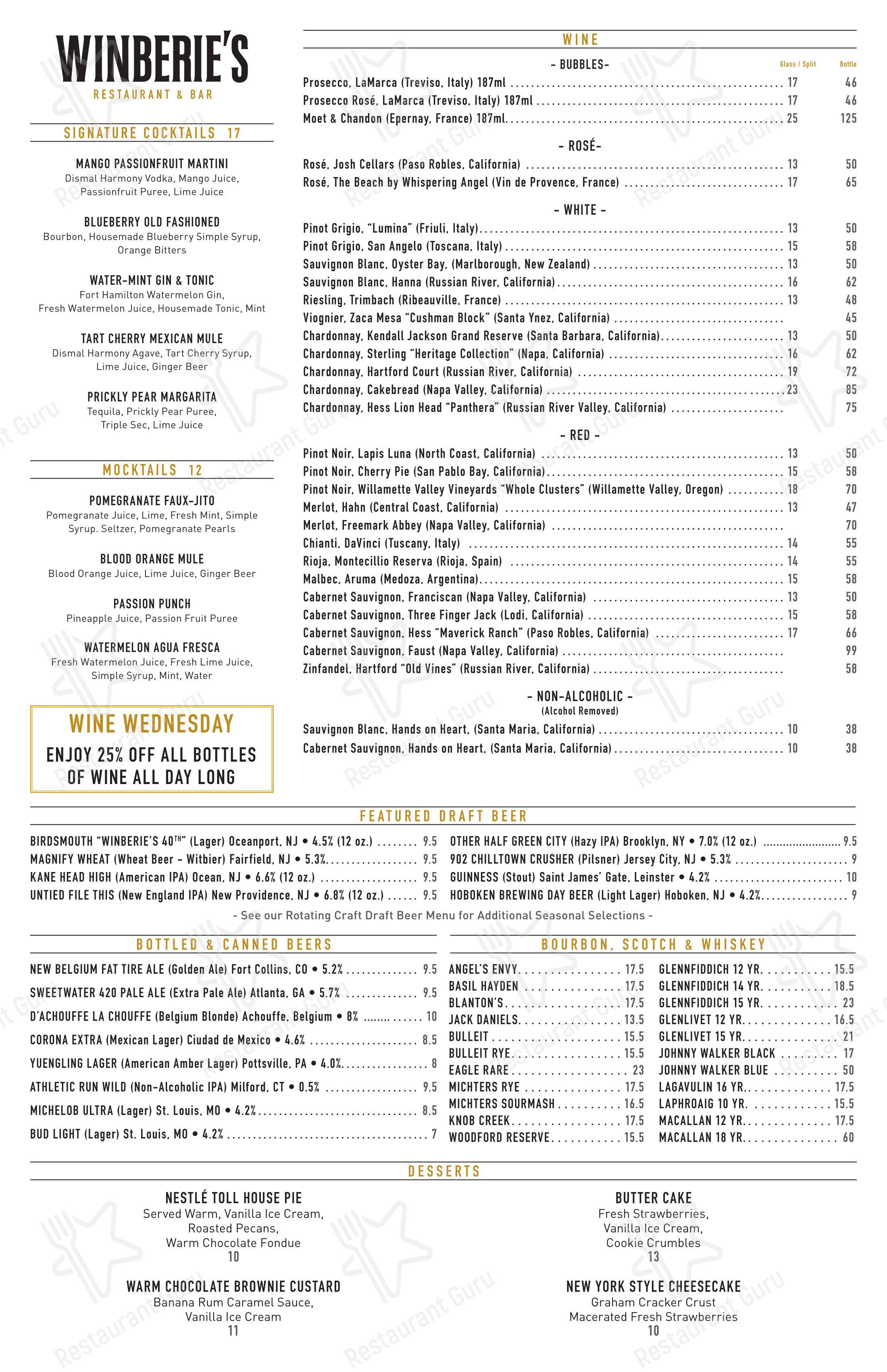 Lunch Menu паба и бара Winberie's Restaurant & Bar в Саммите