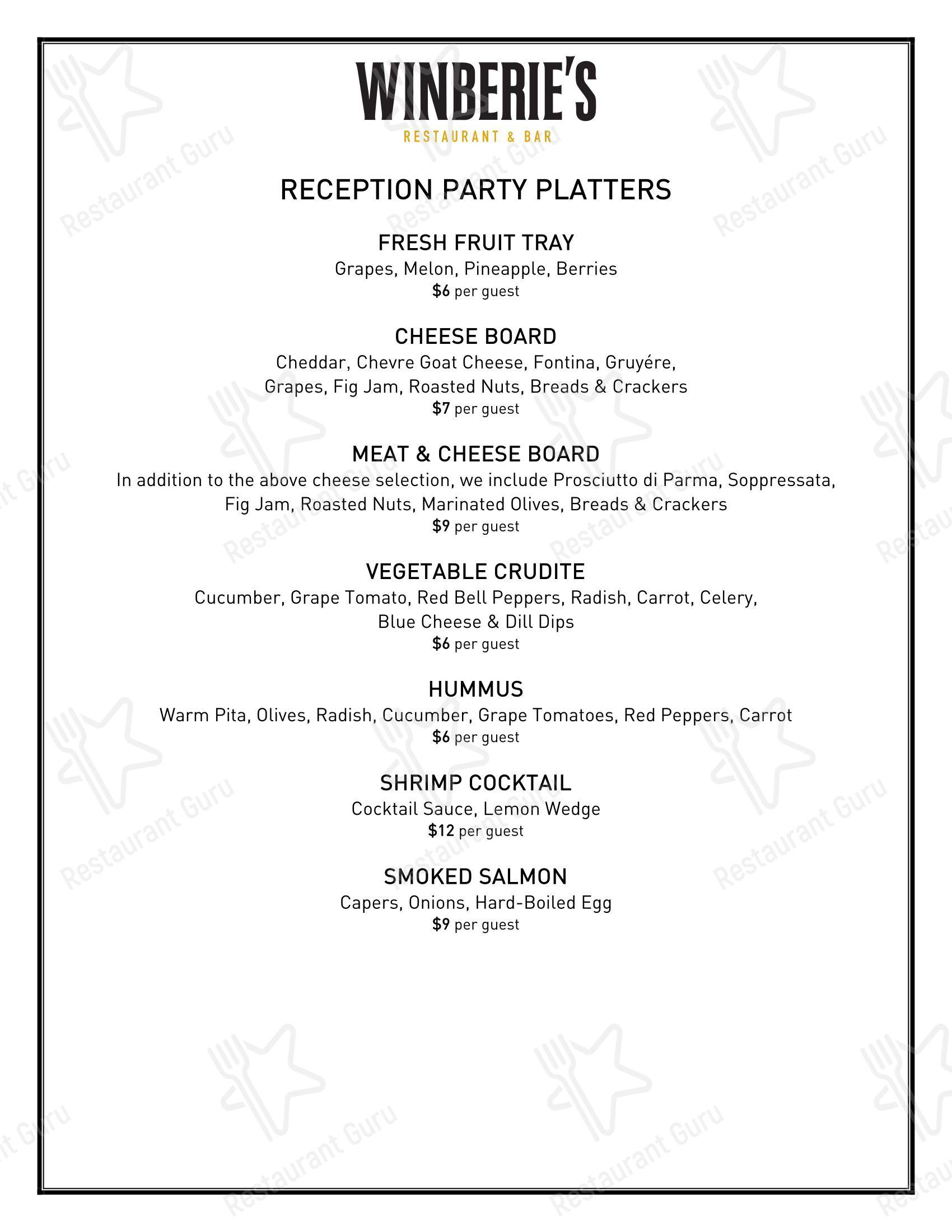 Меню паба и бара Winberie's Restaurant & Bar - Wine Menu