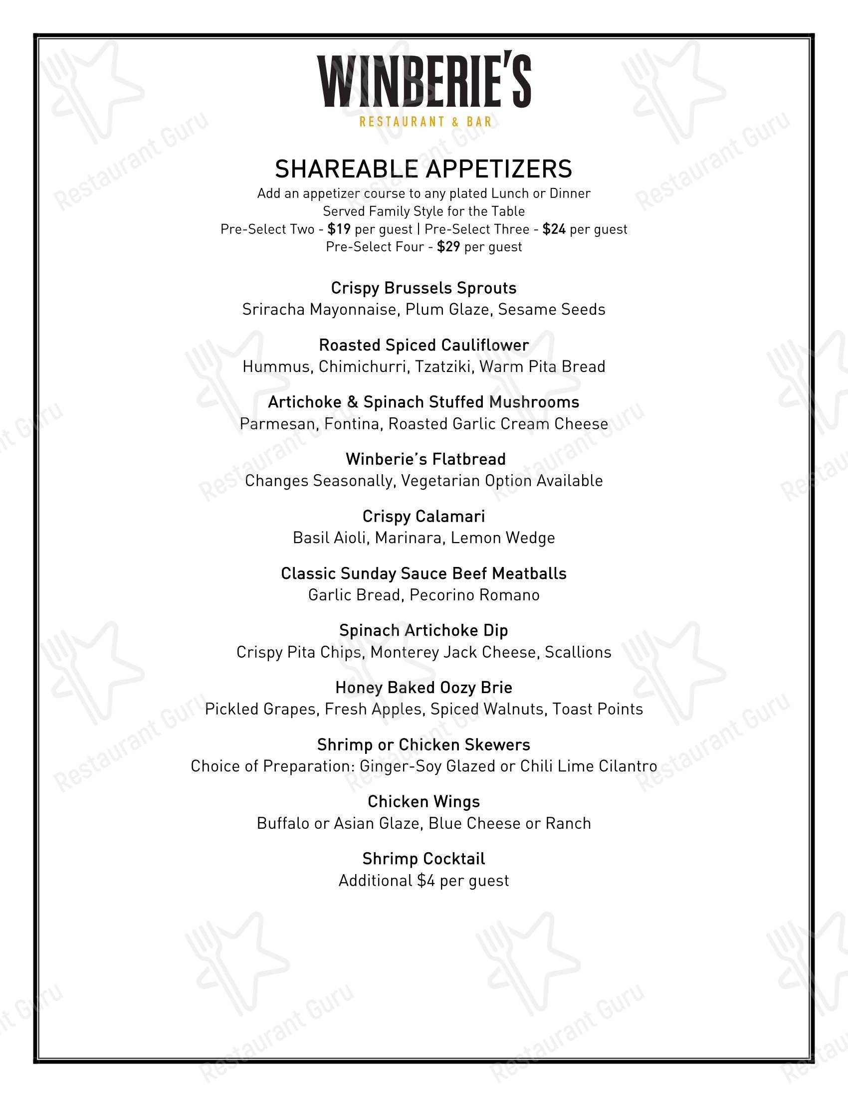 Winberie's Restaurant & Bar в Саммите - Wine Menu