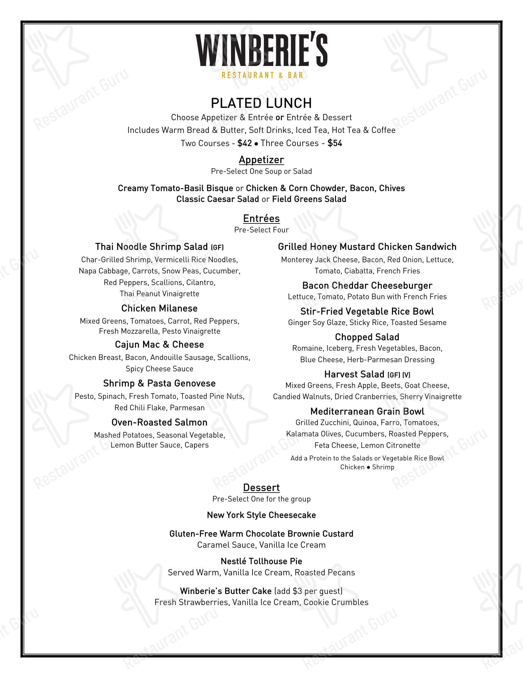 Wine Menu паба и бара Winberie's Restaurant & Bar