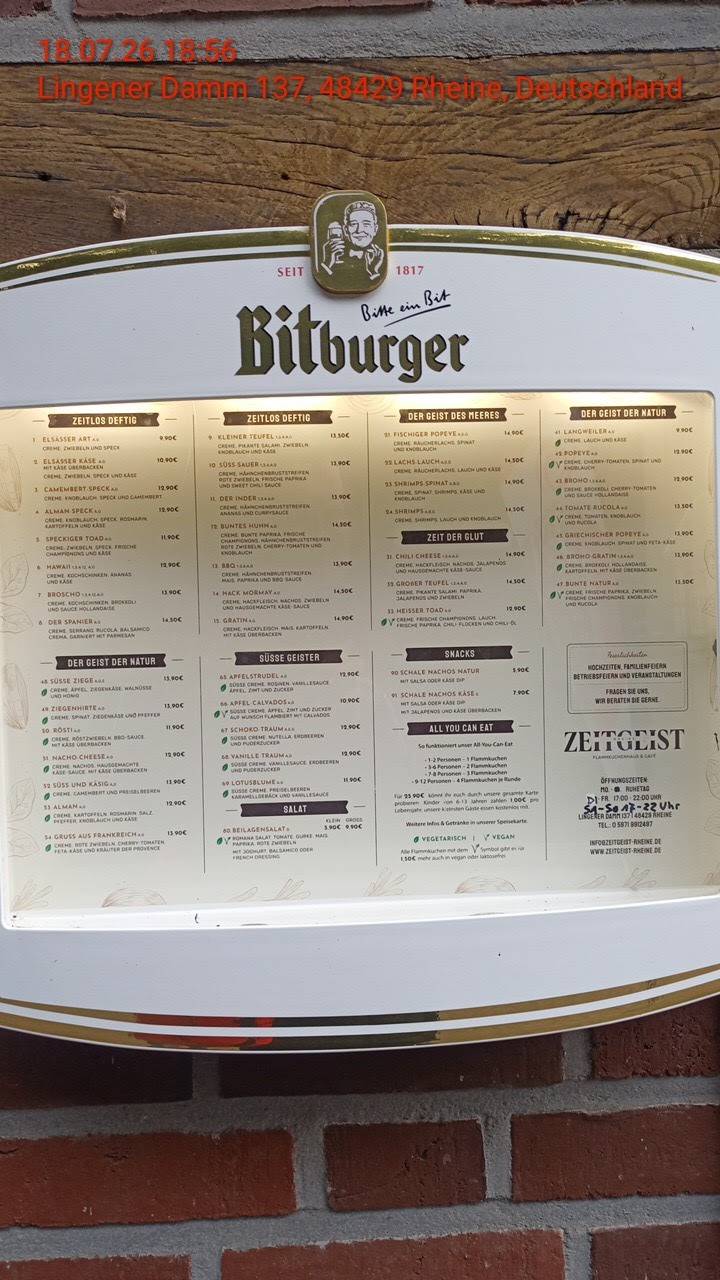 Zeitgeist Rheine меню