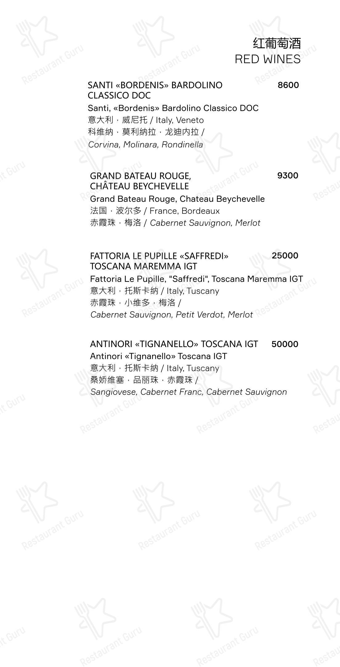 Dinner Menu ресторана Zuma в Владивостоке
