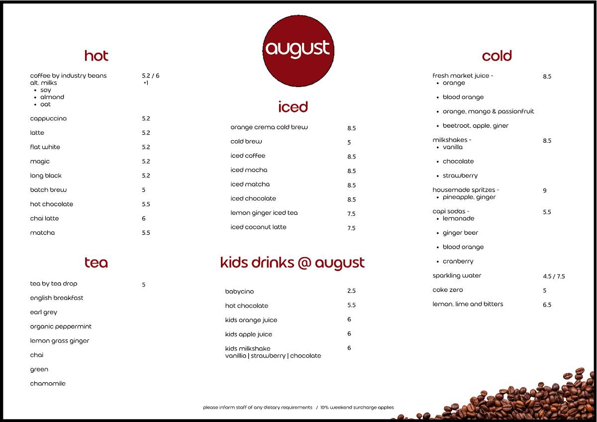 august cafe_Seddon меню