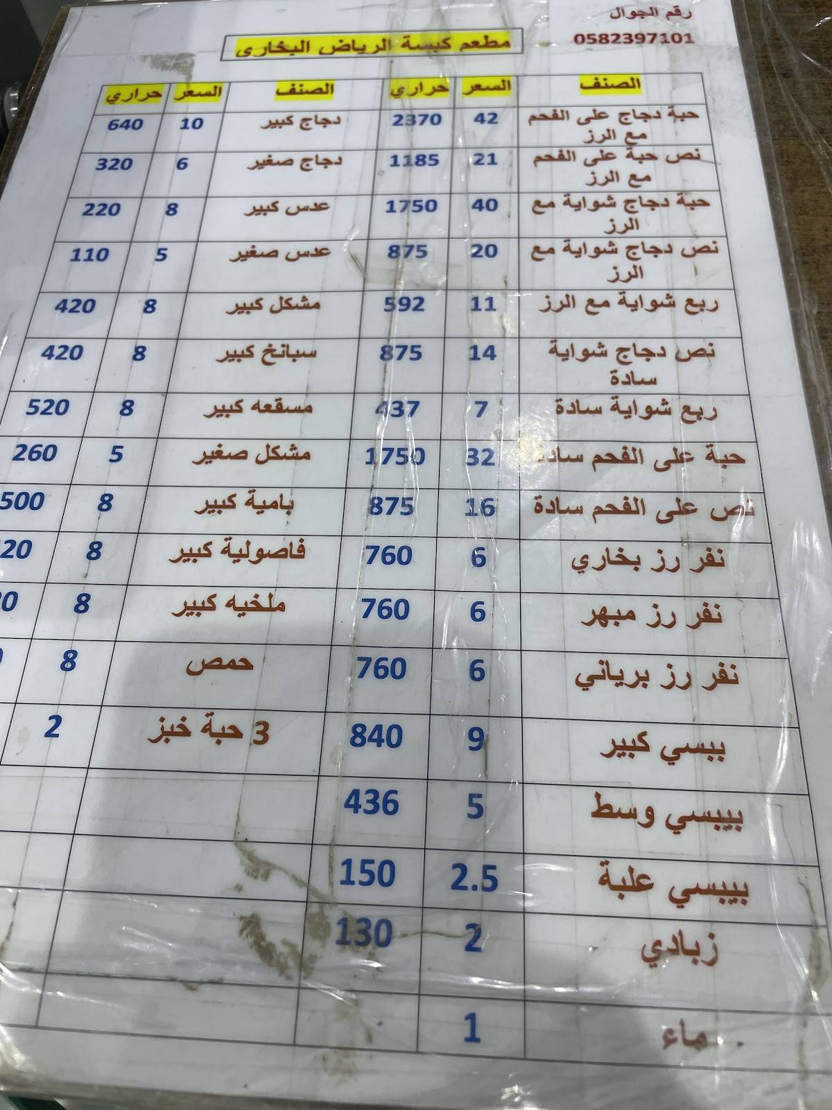 كبسة الرياض меню