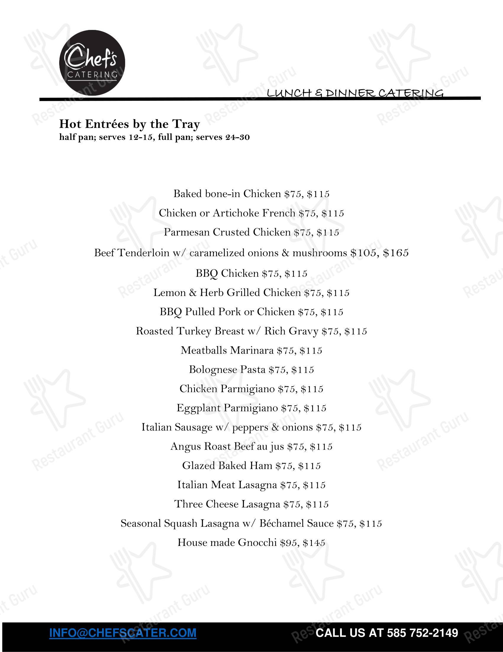 Меню напитков десерта Chef's Catering в Рочестере