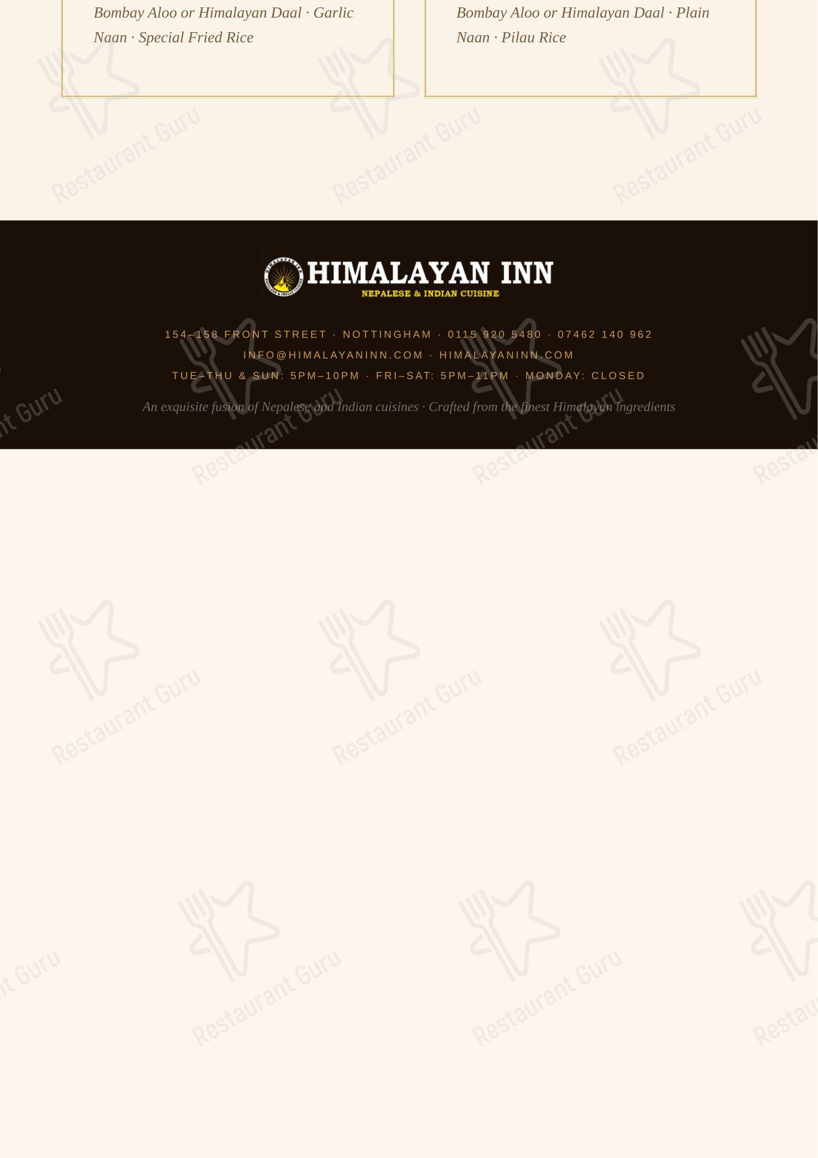 Меню ресторана Himalayan Inn Nottingham-Nepalese & Indian Restaurant