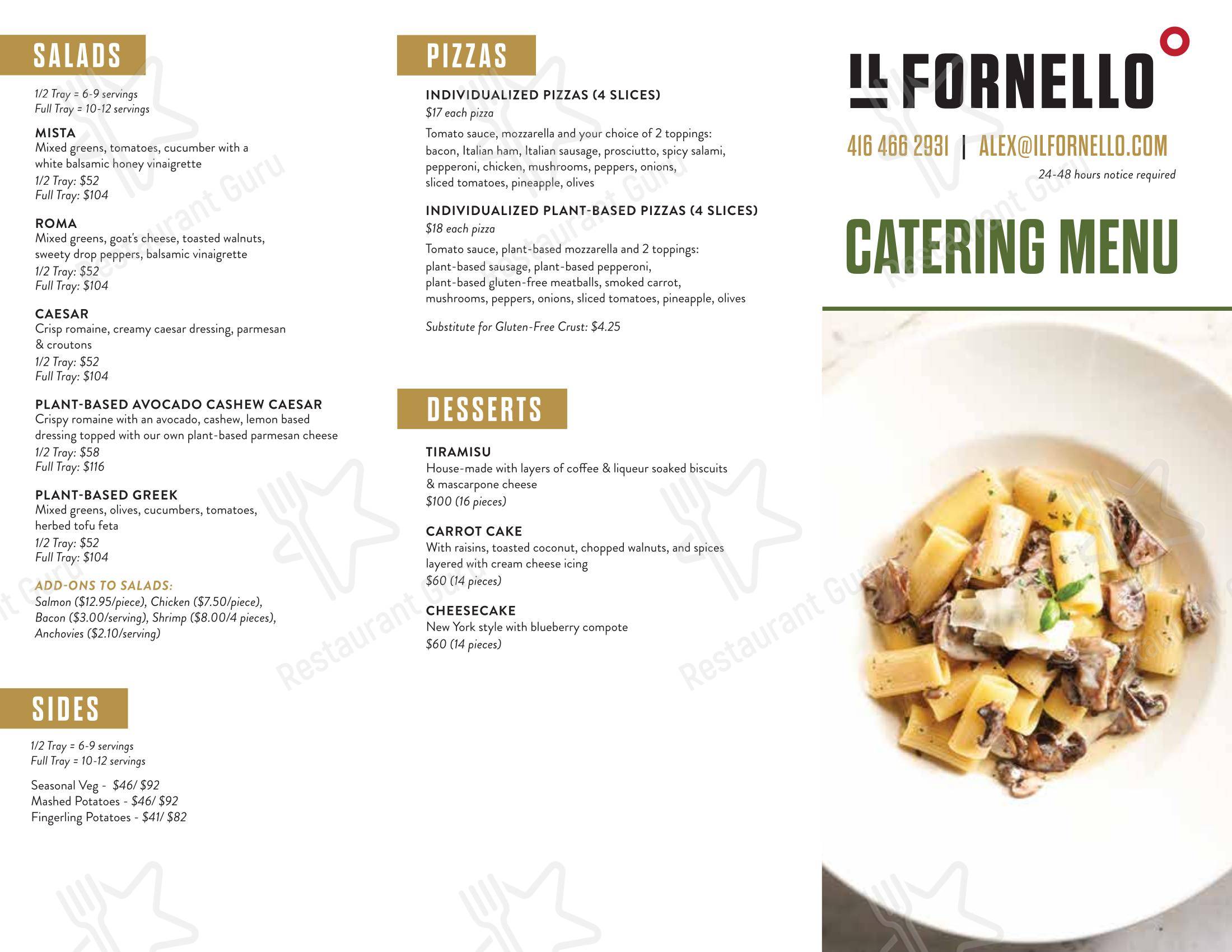 Основное меню ресторана IL FORNELLO on Danforth