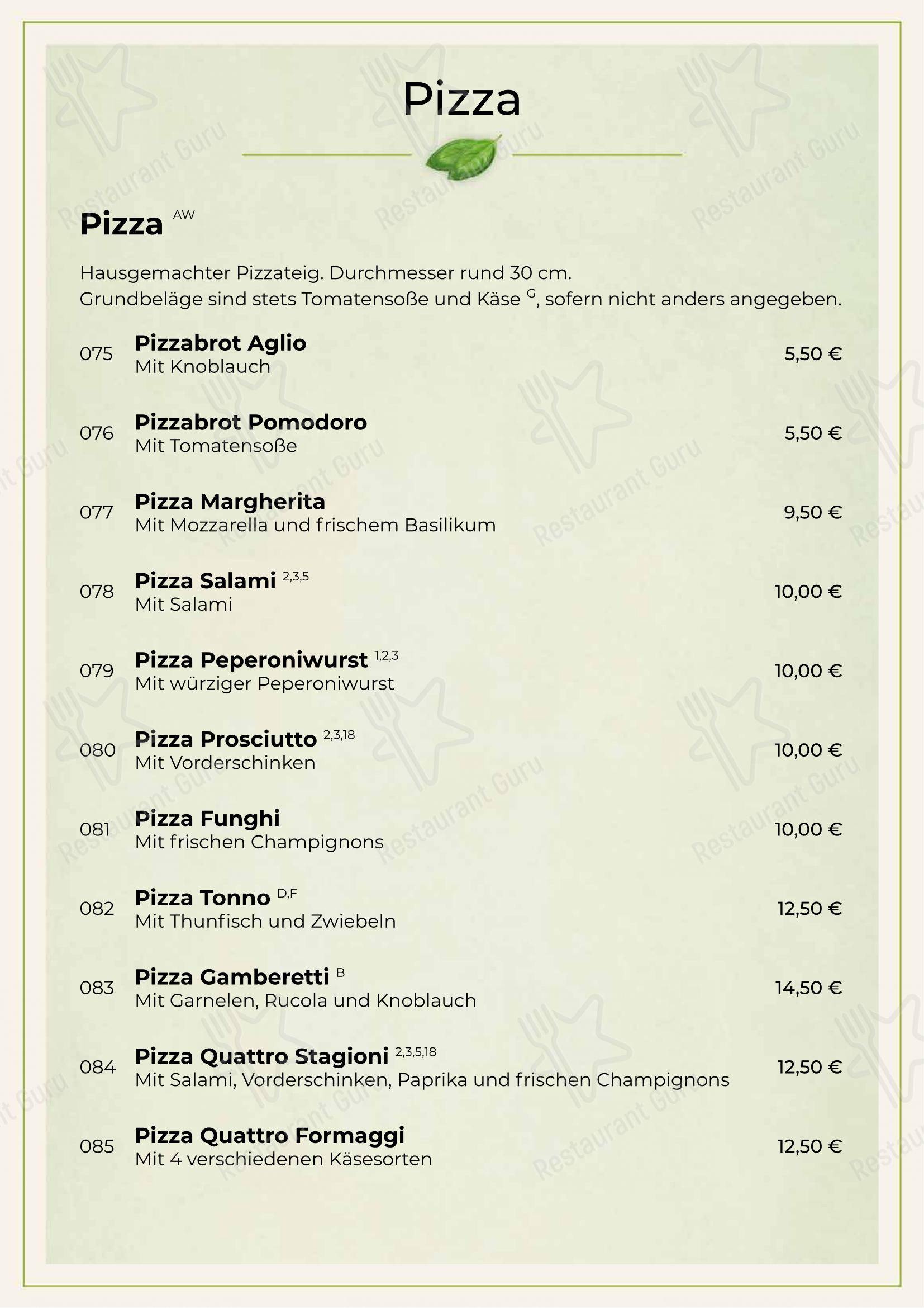 Меню напитков пиццерии Posto Bello Ristorante